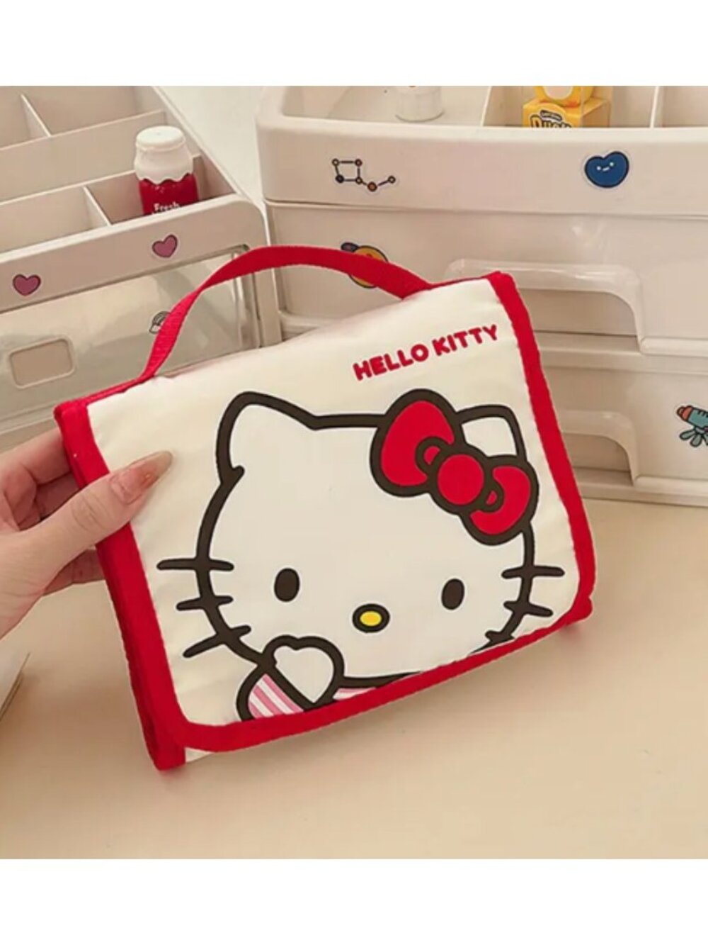 Hello Kitty 4-in-1 Foldable Makeup Bag Zippered Travel Cosmetic Organizer